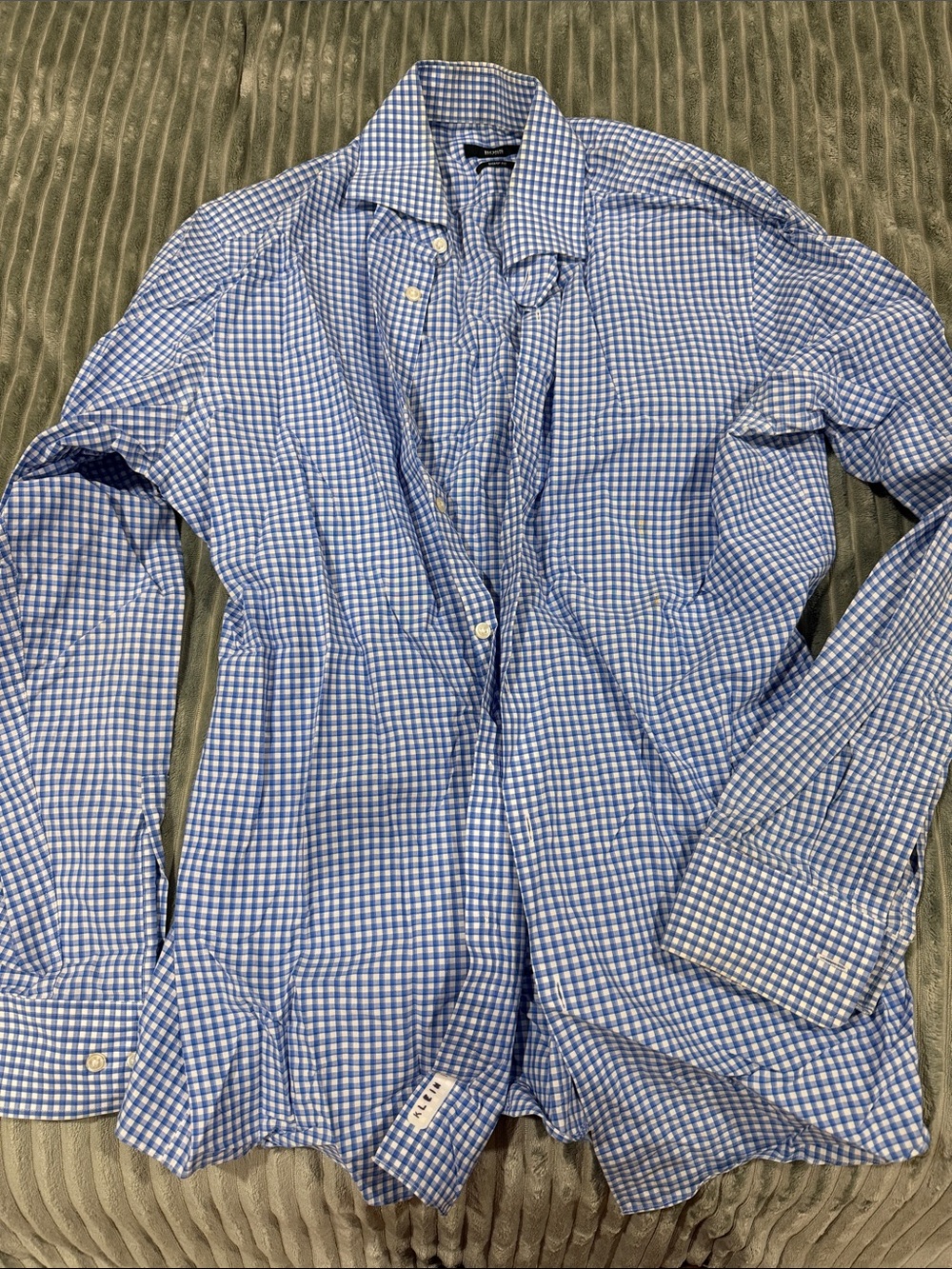 Hugo Boss Blue and White Gingham Dress Shirt